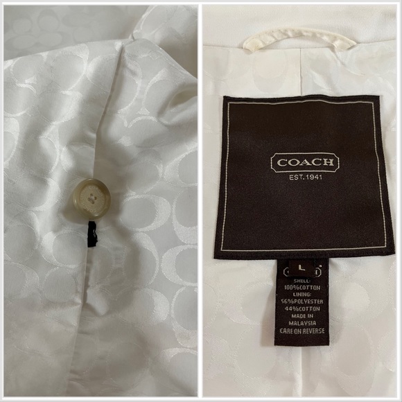 Coach Ivory Hidden Button Front Cotton/Poly Blend Jacket Size Large - Picture 16 of 16